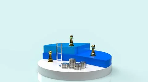 Chess and coins on pie chart for business concept 3d rendering. Stock Illustration