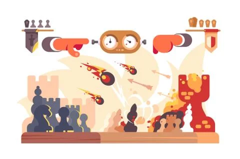 Chess battle on plain board Stock Illustration