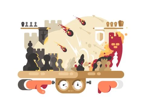 Chess battle on playing board Stock Illustration