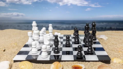 Chess on a beautiful beach Stock Footage 219421033