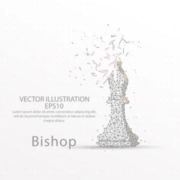 Chess bishop low poly wire frame on white background. Stock Illustration