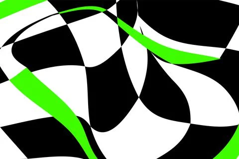 Chess black and white background with green elements and distortion. Abstract Stock Illustration