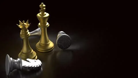 The chess on black background  for Business concept 3d rendering. Stock Illustration