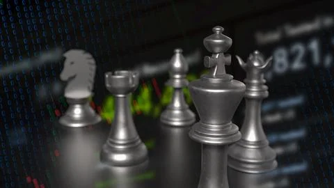 The  chess on Black Background  for Businesss 3d rendering. Stock Illustration