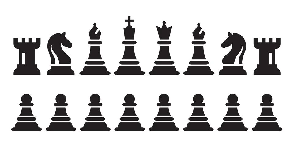 Chess Black Figures Pieces Vector Illustration. Black Chess Icons Set. Stock Illustration