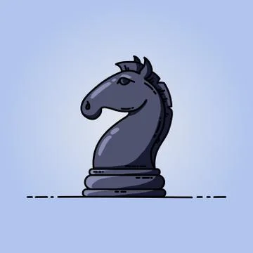 Chess black knight vector flat icon. Vector illustration on blue background Stock Illustration