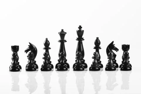 Chess black team over a white background Stock Photos