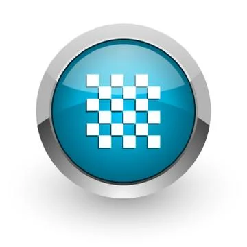Chess blue silver metallic chrome border web and mobile phone icon on white b Stock Illustration