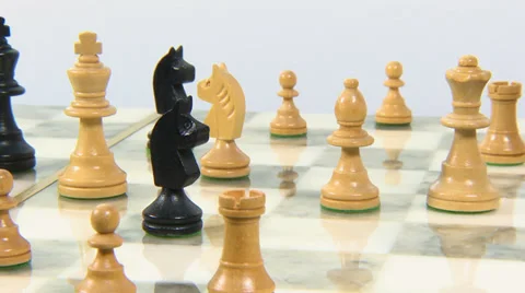 Chess board and chess pieces dolly shot Stock Footage 34806963