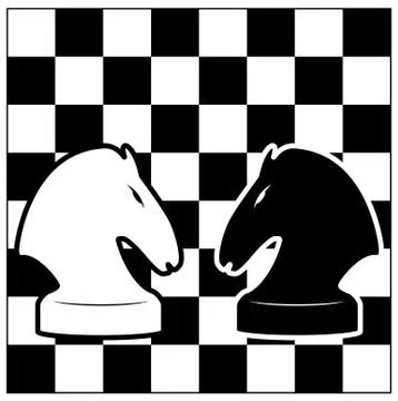 Chess board and two knights. Stock Illustration