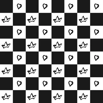 Chess board background, geometrical grid, black and white seamless pattern. Hand Illustrazione stock