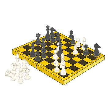 Chess board with chess pieces illustration. Isolated on white background. Stock Illustration