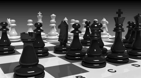 Chess board with chessmen in motion with alpha Stock Footage 41163701