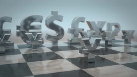 Chess Board with Currency Symbols. E2-E4 by Yen. Stock Footage 81636744