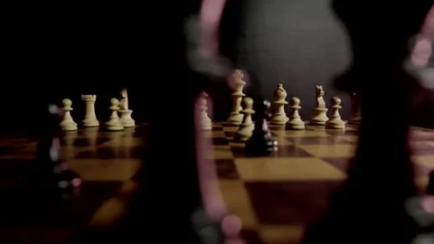 Chess board dark studio tracking footage Stock Footage 206556446
