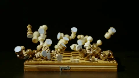 Chess board with falling pieces Stock Footage 159922806