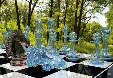 Chess board game competition in forest garden Stock Illustration