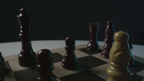 Chess board macro close up of pieces in dramatic stalemate Stock Footage 130351645