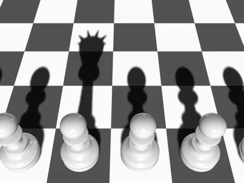 Chess Board Pawn Potential Queen, Shadow on Chessboard Competition Concept Stock Illustration