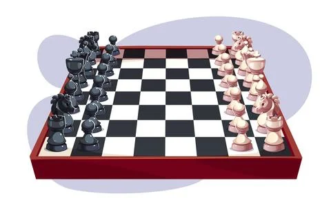 Chess board with pieces on checkered surface 스톡 일러스트