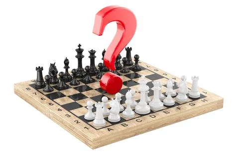 Chess board with red question mark. 3D rendering Stock Illustration