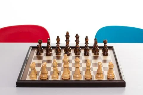 Chess Board on Table Stock-Fotos