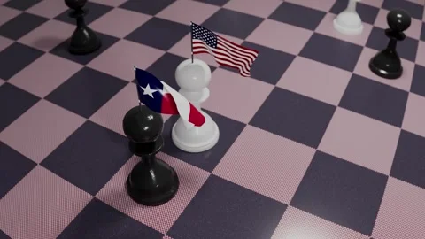 Chess board with Texas, US flags on pawn pieces. Stock Footage 258096721