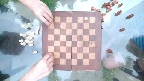 Chess in the cafe. Close up Stock Footage 155565403
