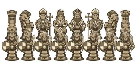 Chess Cartoon Figures White Stock Illustration