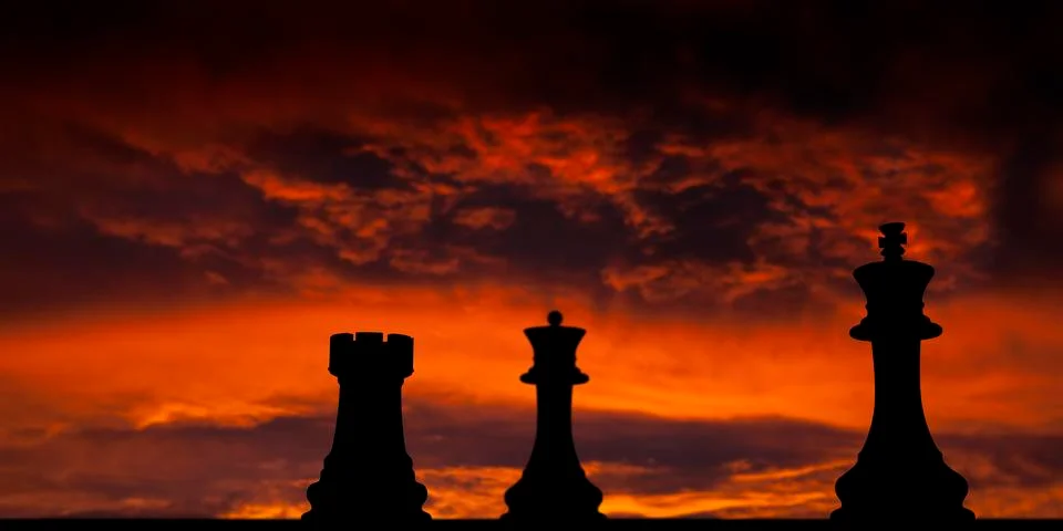 Chess checkmate over sunset background Stock Illustration
