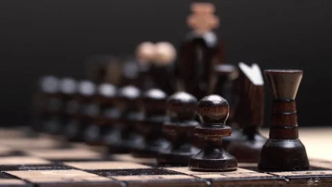 Chess closeup, wooden chess board, business concept, black background. slide Stock Footage 72824997