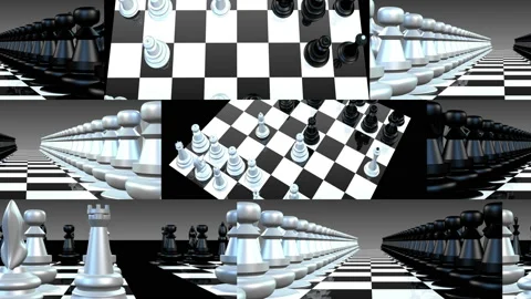 Chess. Collage with 3d animation of a chessboard from different angles. Stock Footage 145175593
