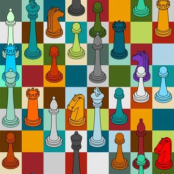 Chess color pattern seamless. chess pieces set background Stock Illustration