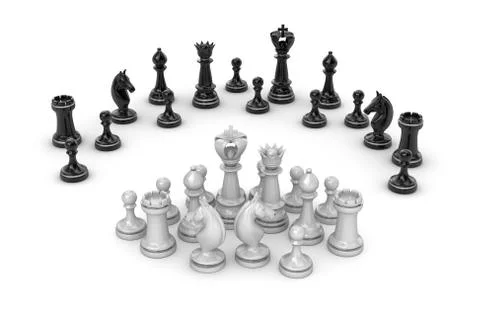 Chess concept - white team under attack Stock Illustration