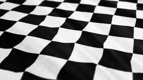 Chess design or race flag, black and white fabric cloth is waving.  Stock Footage 121814795