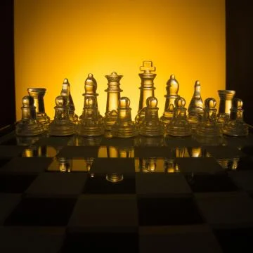 Chess face to face, first step. Copy space for text Stock Photos