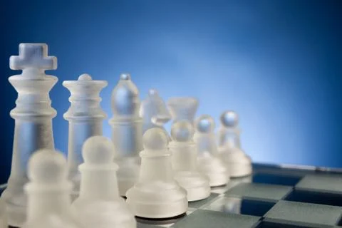 Chess face to face, first step. Copy space for text Stock Photos