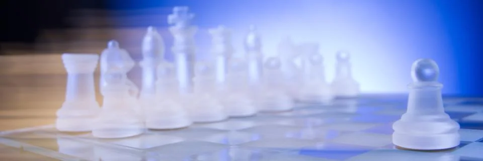 Chess face to face, first step. Copy space for text Stock Photos