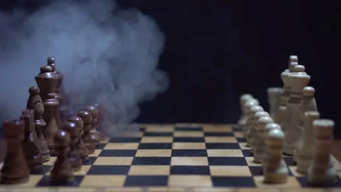 Chess field in the smoke on the side Stock Footage 133232030