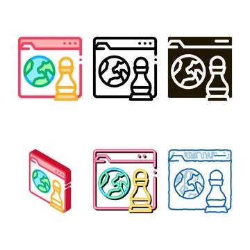 Chess figure and earth on web site designs icon vector outline Stock Illustration