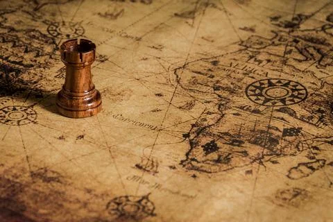 Chess figure on map background concept for ideas Stock Photos