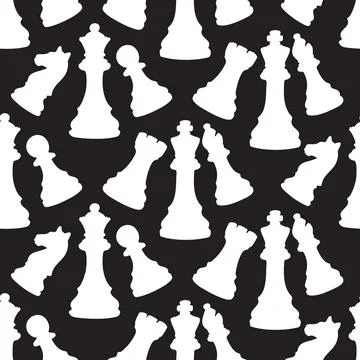 Chess figure silhouettes white pattern on dark background Stock Illustration