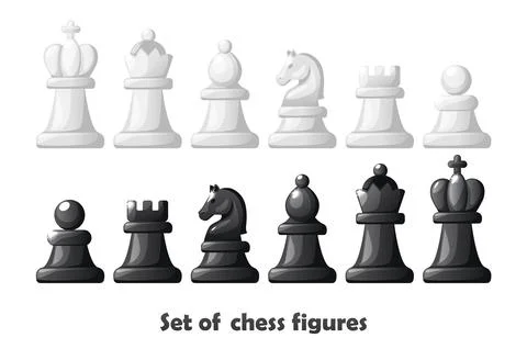 Chess figures for chess strategy board game. Black and white set chess figure Stock Illustration