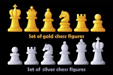 Chess figures for chess strategy board game. Gold and silver set chess figure Stock Illustration
