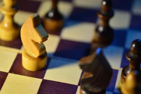 Chess figures on a chessboard close up Stock Photos