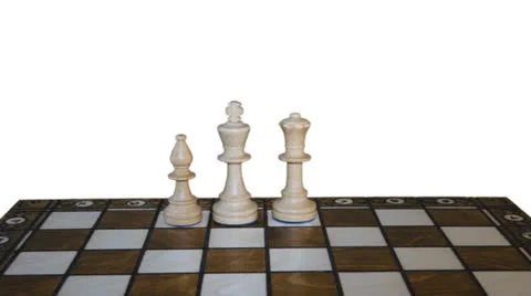 Chess figures form on chess board and prepare to battle on white backgroun Stock Footage 23828582