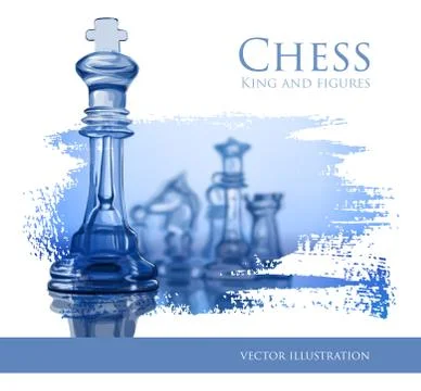 Chess figures, led by King on a blue background Stock Illustration