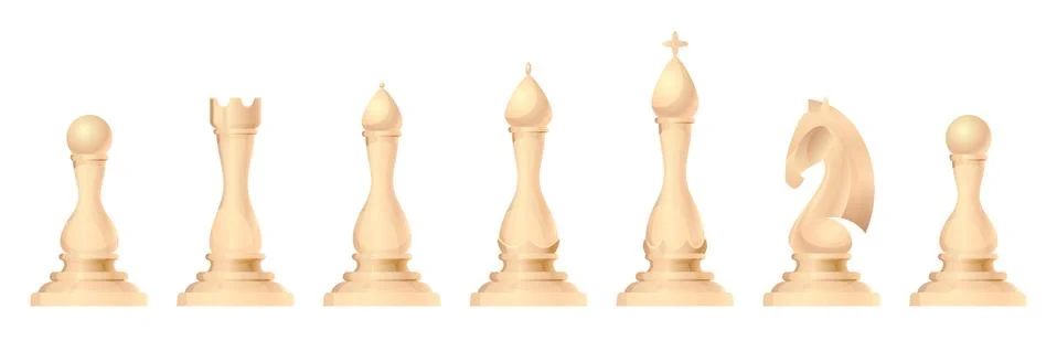 Chess figures vector set. King, queen, bishop, knight or horse, rook and pawn - Stock Illustration