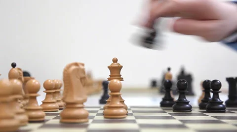 In a chess game on chessboard black queen take white queen Stock Footage 36265565