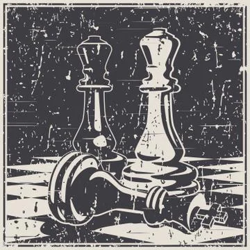 Chess game concept and strategy old poster illustration Stock Illustration